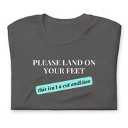 Gymnastics apparel: Gymnastics Humor Tee: Land On Your Feet - Asphalt (SKU:4546670_4031)