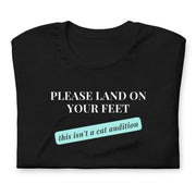 Gymnastics apparel: Gymnastics Humor Tee: Land On Your Feet - Black (SKU:4546670_9527)