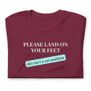 Gymnastics apparel: Gymnastics Humor Tee: Land On Your Feet - Maroon (SKU:4546670_9545)
