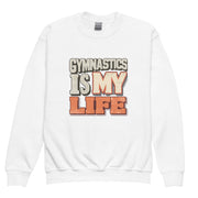 Gymnastics apparel: Gymnastics Is My Life - Youth Sweatshirt - White (SKU:4150101_16834)