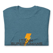 Gymnastics apparel: I Train Superhumans - Adult Tee - Heather Deep Teal (SKU:3396434_8481)