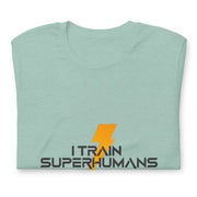 Gymnastics apparel: I Train Superhumans - Adult Tee - Heather Prism Dusty Blue (SKU:3396434_9580)