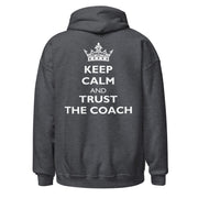 Gymnastics apparel: Keep Calm And Trust The Coach - Adult Hoodie - Dark Heather (SKU:2118607_10806)
