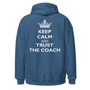 Gymnastics apparel: Keep Calm And Trust The Coach - Adult Hoodie - Indigo Blue (SKU:2118607_5562)