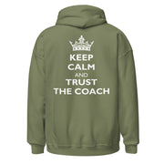 Gymnastics apparel: Keep Calm And Trust The Coach - Adult Hoodie - Military Green (SKU:2118607_12989)